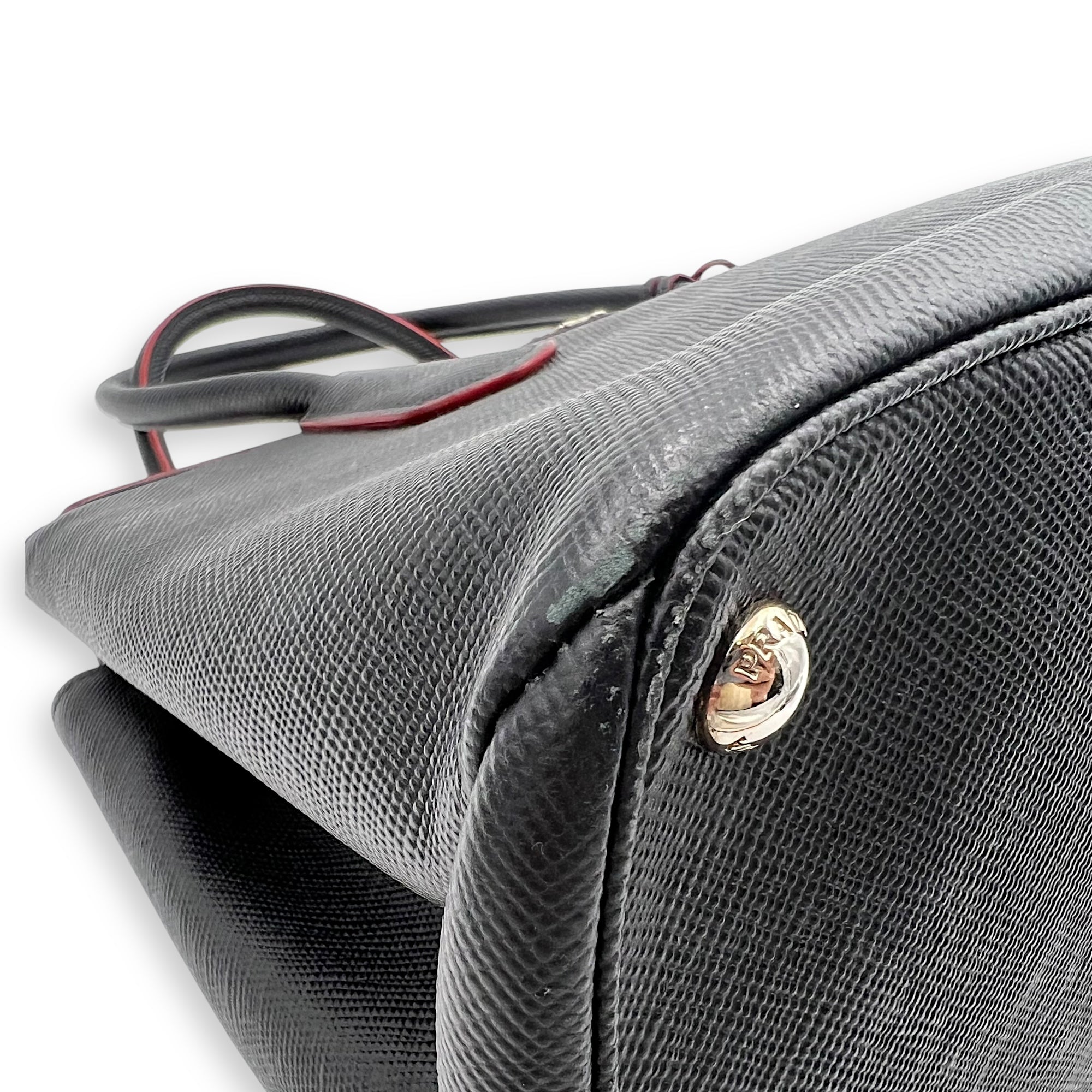 Prada 2 way turnlock bag Top Handle Bag Black in Saffiano Leather, Silver hardware_10