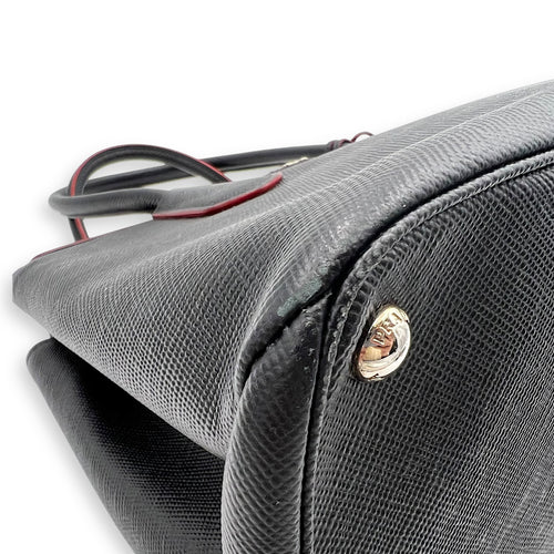 Prada 2 way turnlock bag Top Handle Bag Black in Saffiano Leather, Silver hardware_10