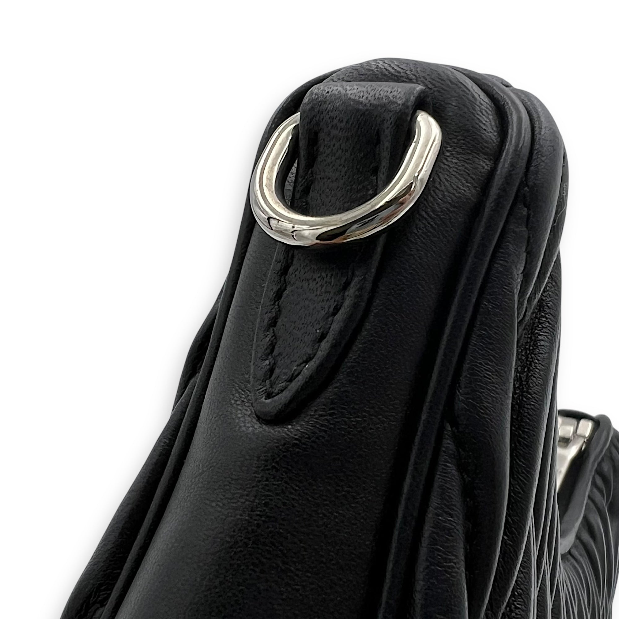 Miu Miu Matelassé Shoulder Bag Black in Lambskin, Silver hardware_11