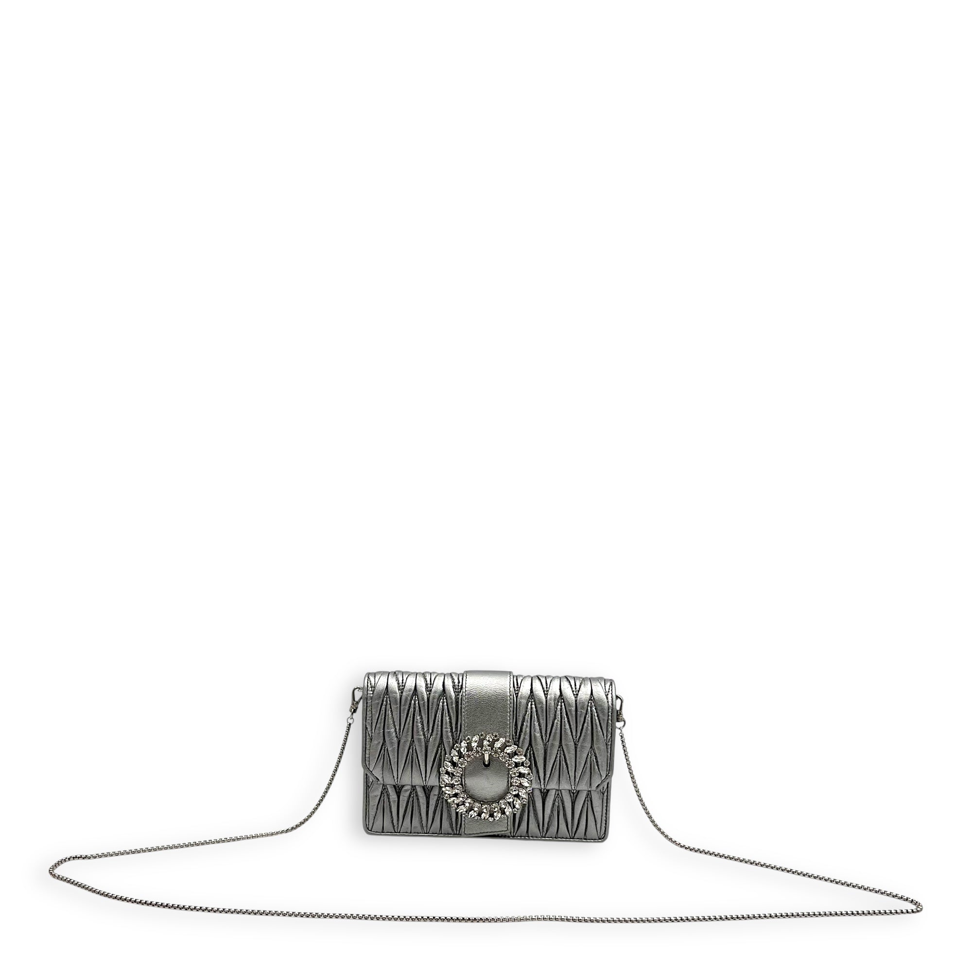 Miu Miu Matelassé Crossbody Bag Silver in Lambskin, Silver hardware_11
