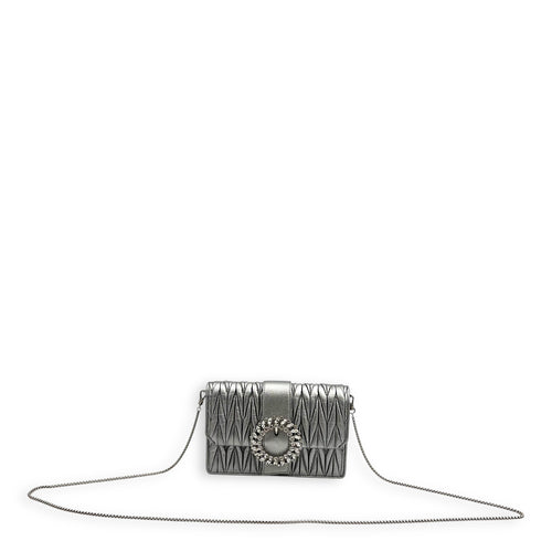 Miu Miu Matelassé Crossbody Bag Silver in Lambskin, Silver hardware_11