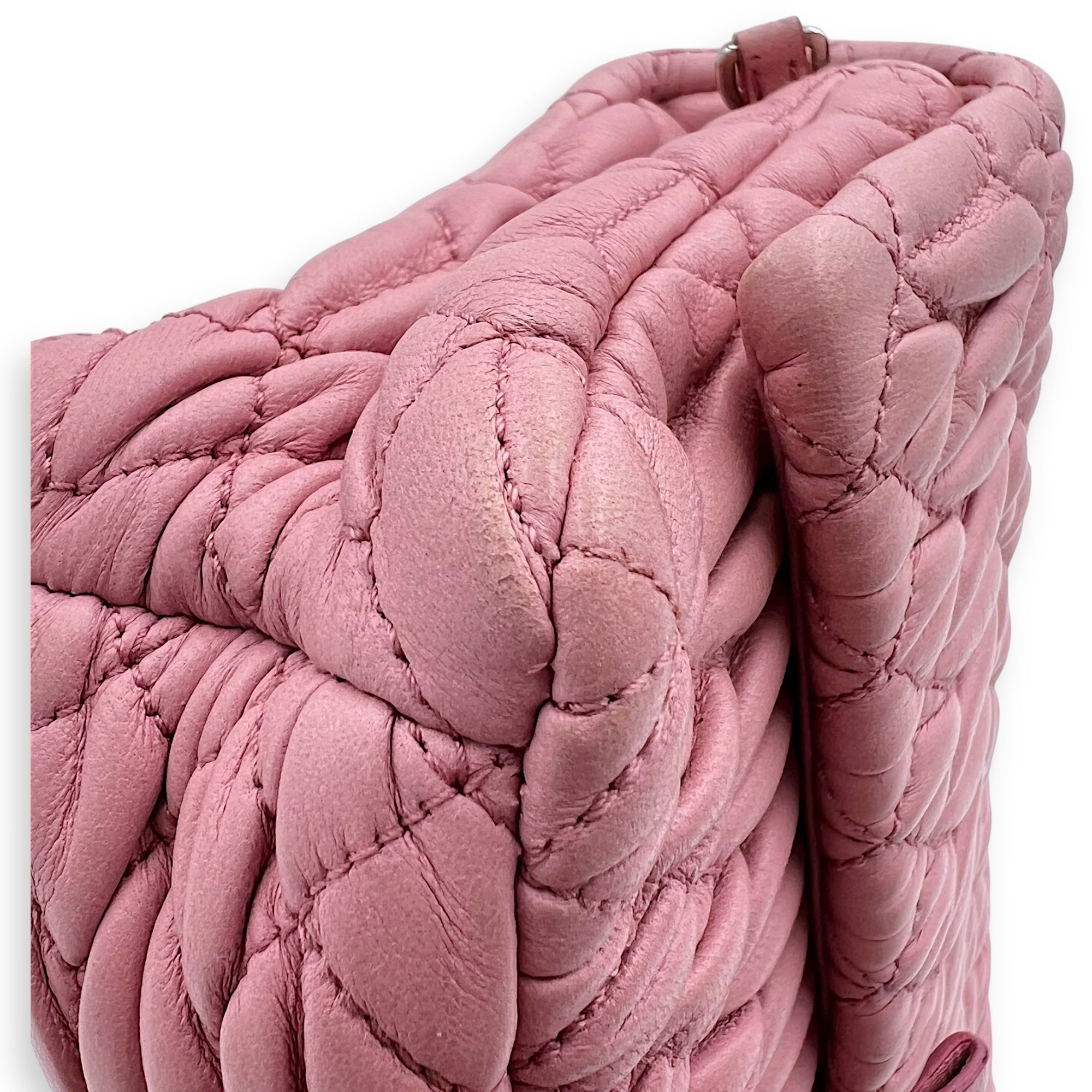 Miu Miu Matelassé Shoulder Bag Pink in Lambskin, Silver hardware_11