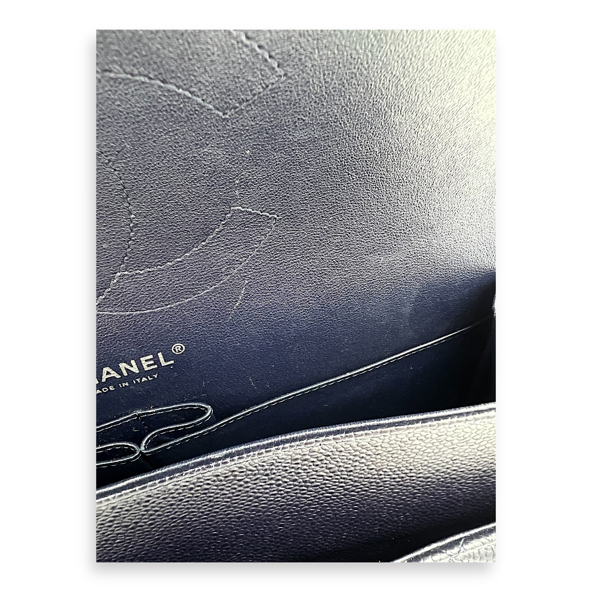 Chanel Classic Jumbo Blue Shoulder Bag in Caviar Leather, Silver hardware_3