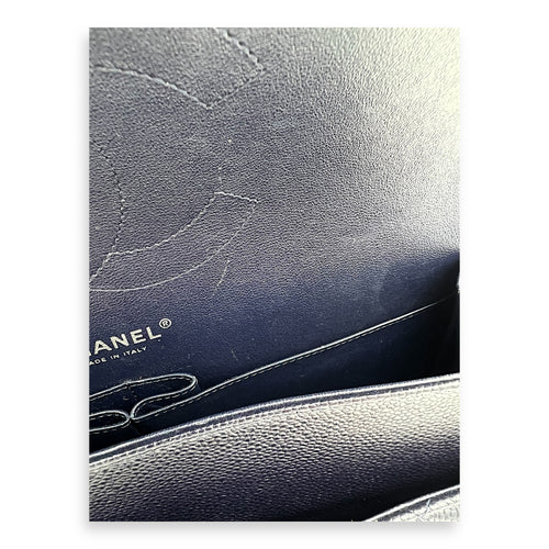 Chanel Classic Jumbo Blue Shoulder Bag in Caviar Leather, Silver hardware_3