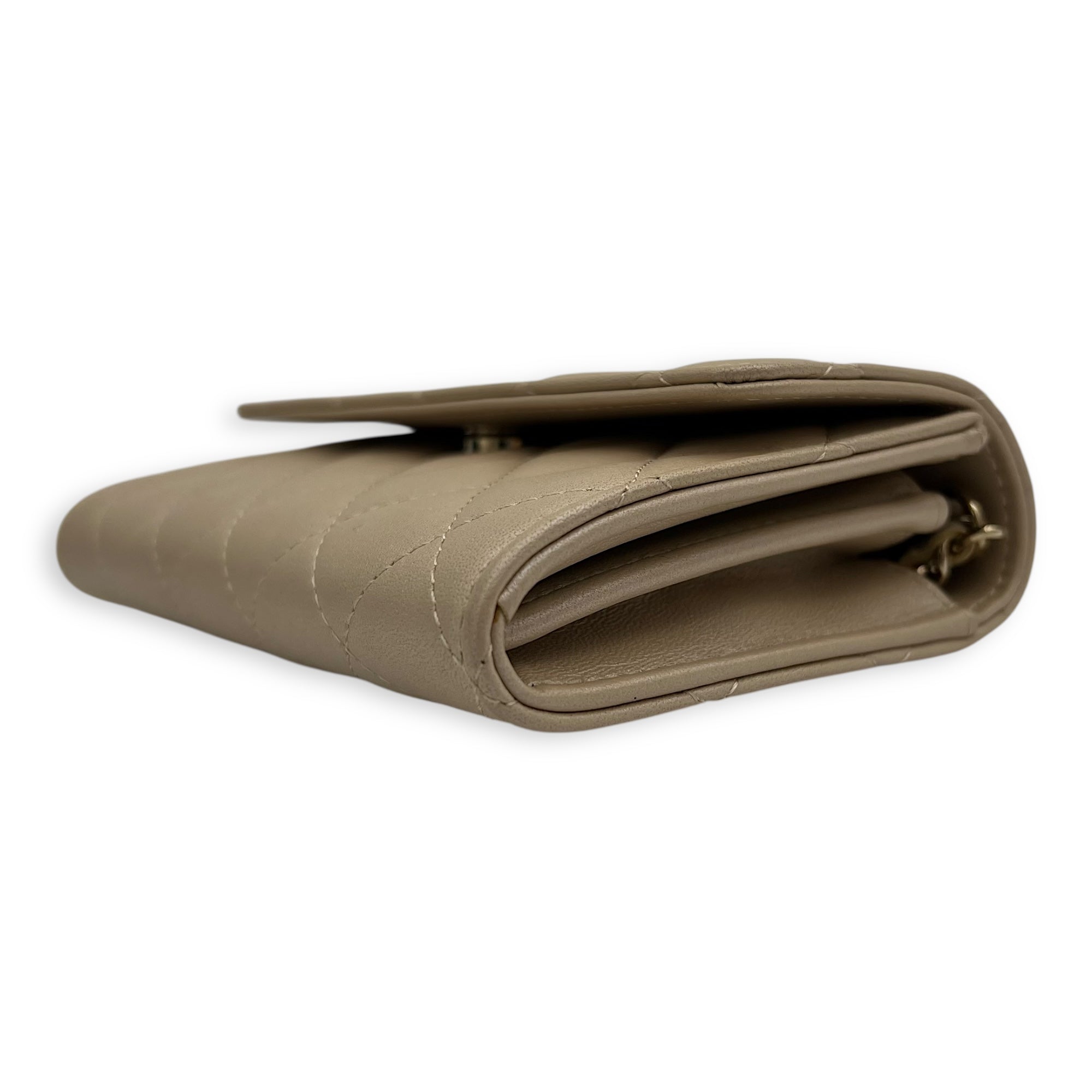 Chanel CC Wallet On Chain Beige in Calfskin, Gold hardware_9
