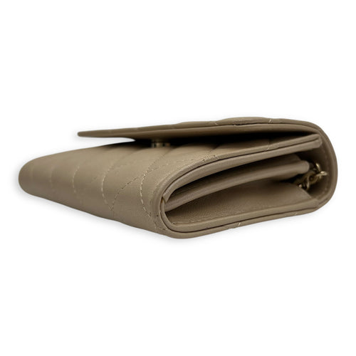 Chanel CC Wallet On Chain Beige in Calfskin, Gold hardware_9