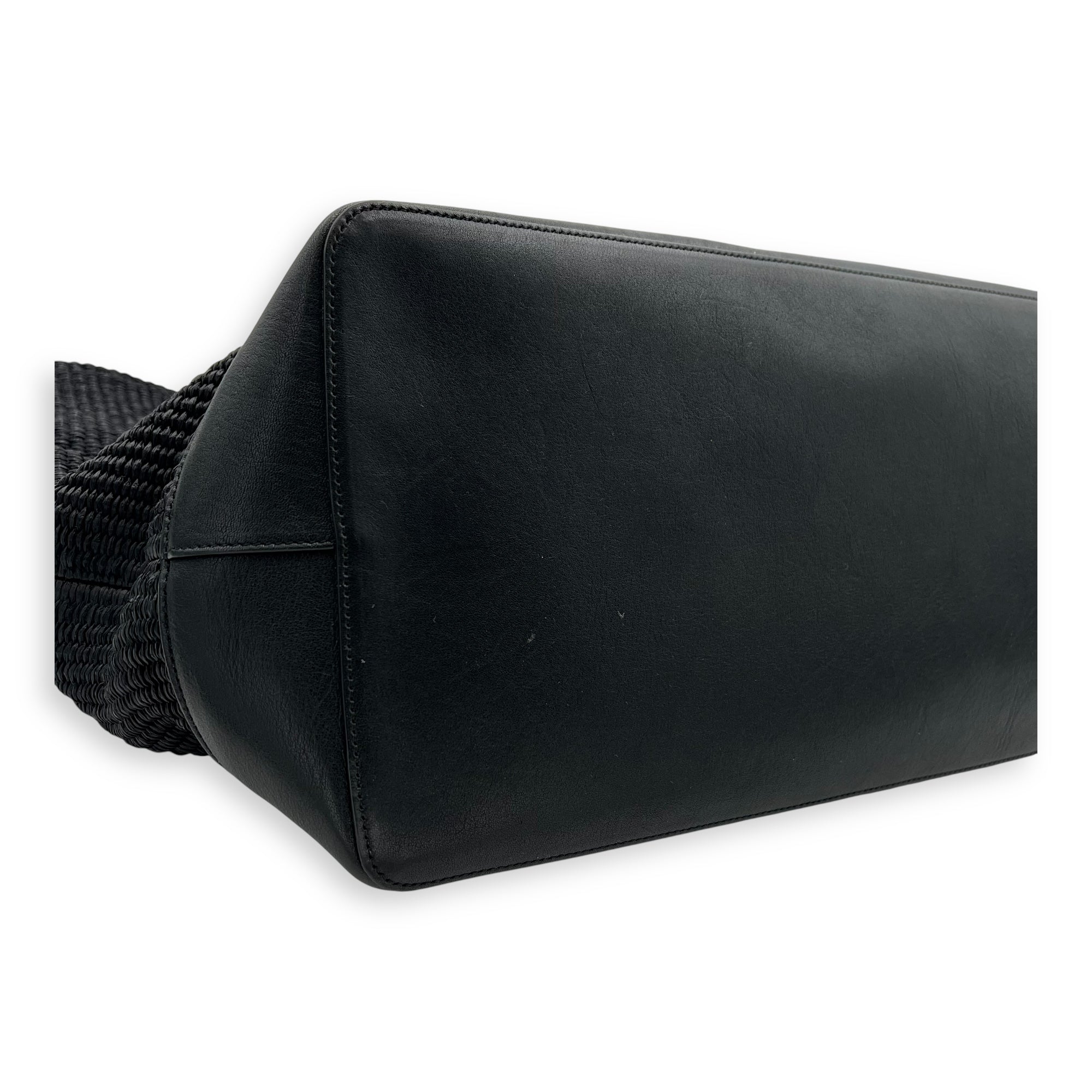 Saint Laurent Rive Gauche Tote Bag Black in Raffia, Silver hardware_8