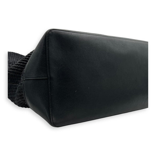 Saint Laurent Rive Gauche Tote Bag Black in Raffia, Silver hardware_8