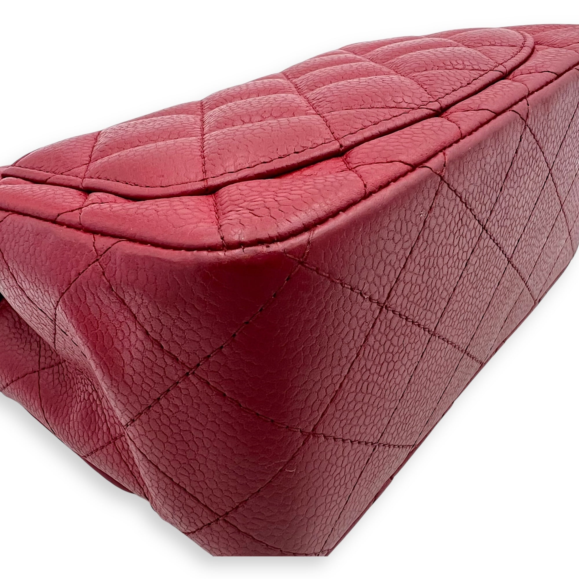 Chanel CC Mini Square Shoulder Bag Red in Caviar Leather, Silver hardware_11