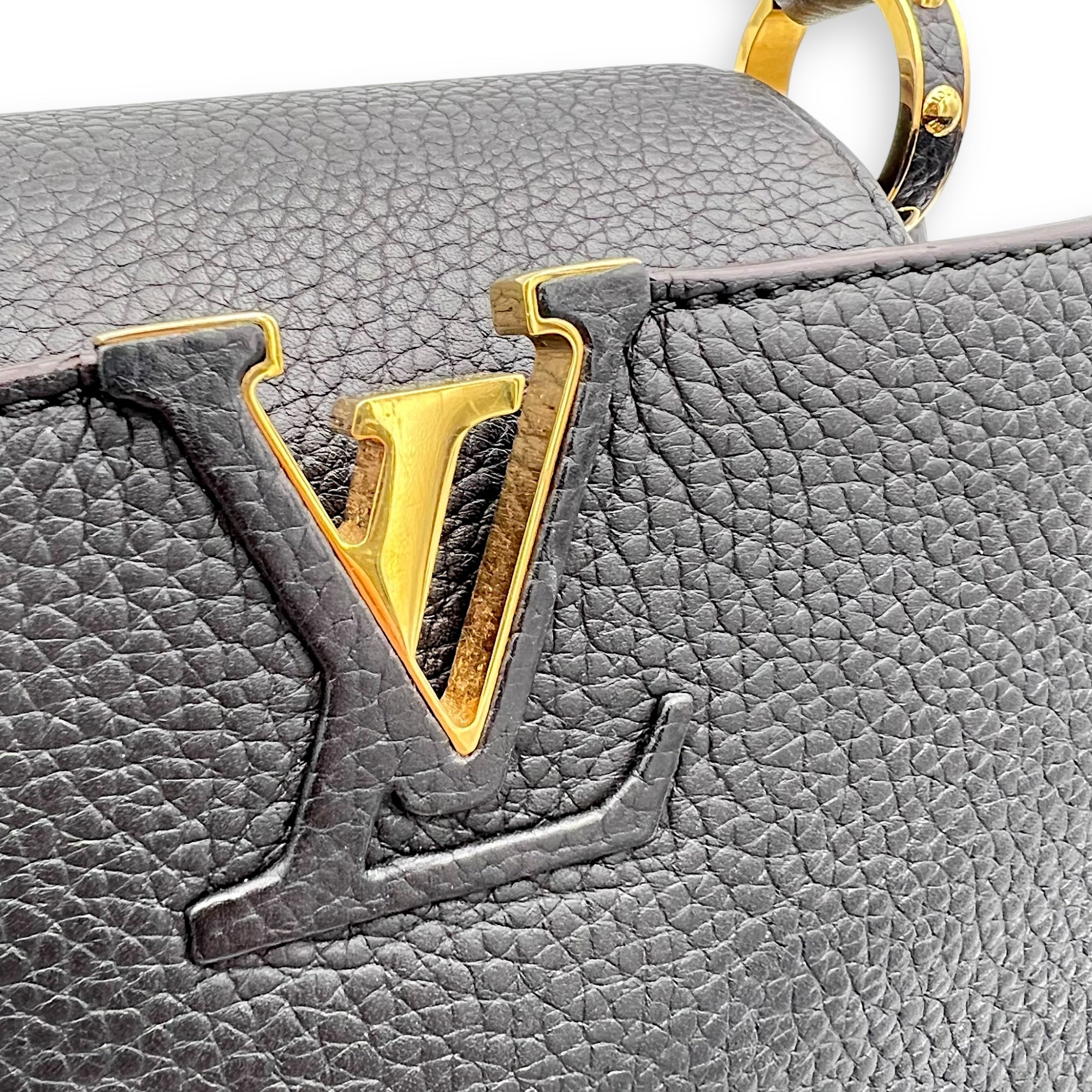 Louis Vuitton Capucines Top Handle Bag Black in Calfskin, Gold hardware_11