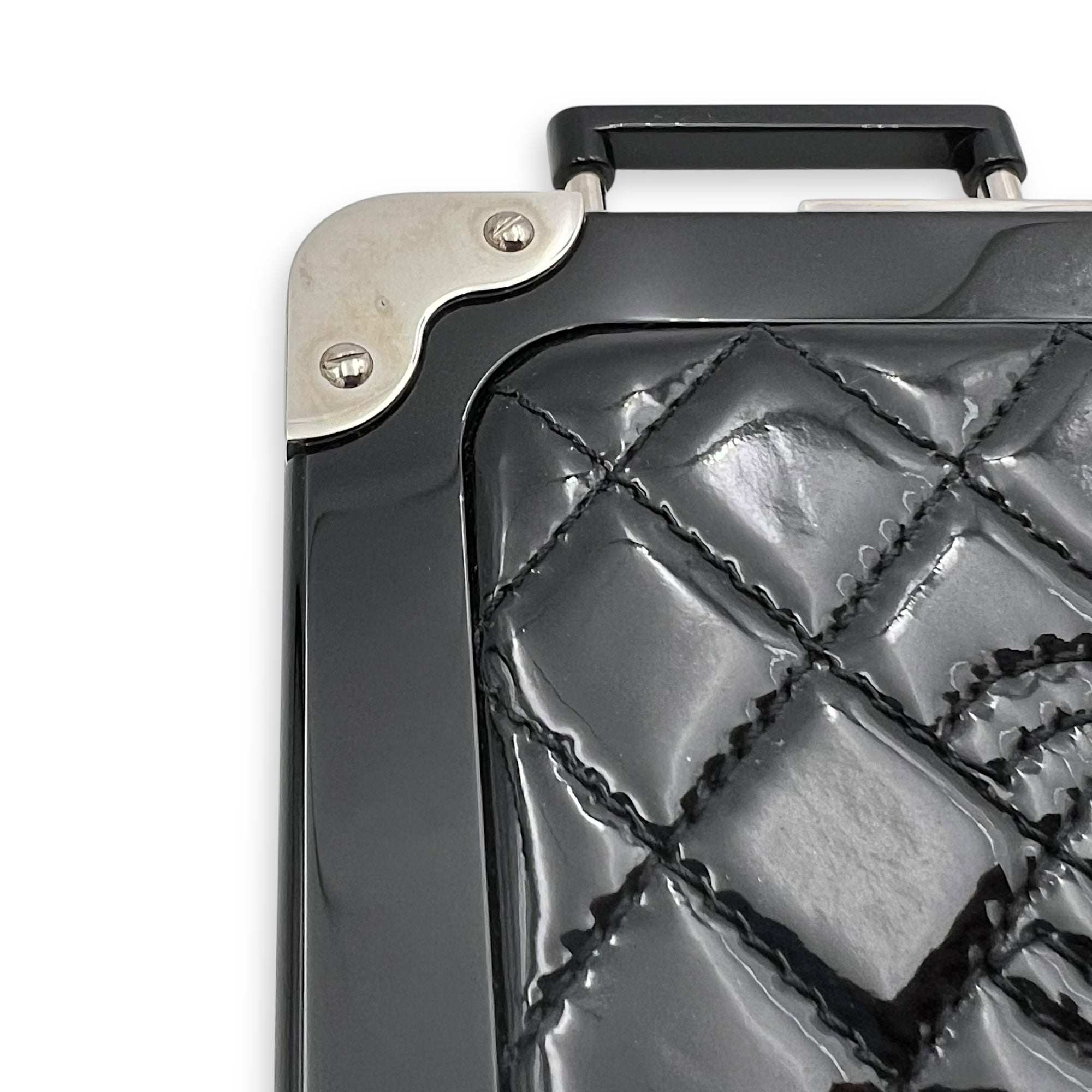 Chanel Minaudiere Trolley Black Clutch in, Silver hardware_11