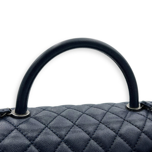 Chanel Coco Handle Quilted Top Handle Bag Blue in Caviar Leather, Silver hardware_11