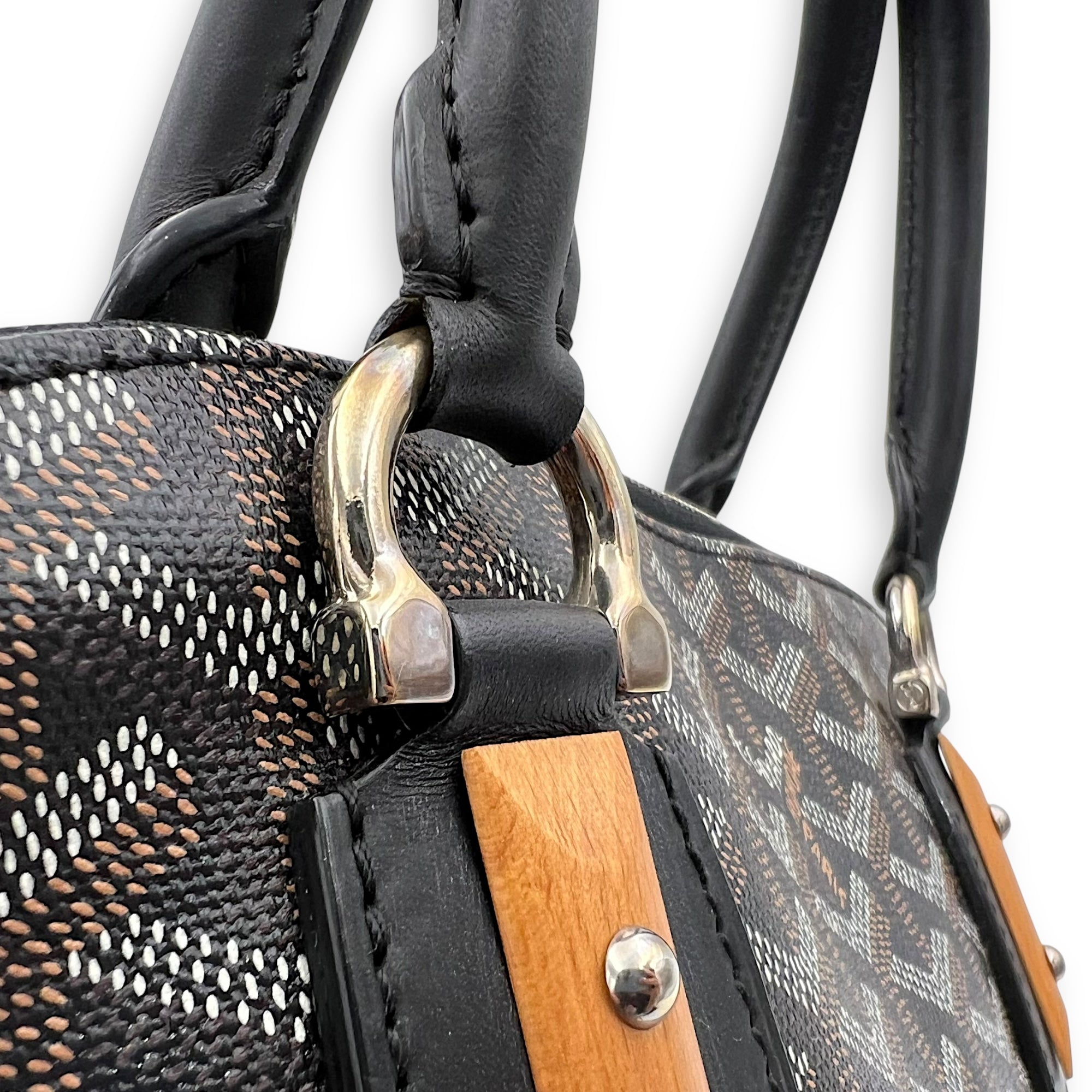 Goyard Vendome Top Handle Bag Black in Coated Canvas, Silver hardware_11