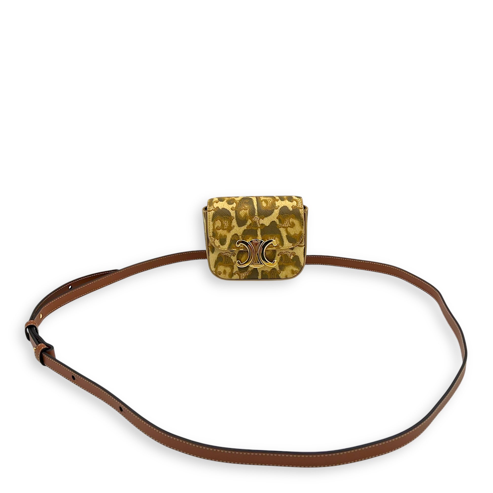 Celine Claude Mini Brown Crossbody Bag in Coated Canvas, Gold hardware_11
