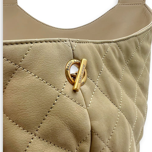 Saint Laurent ICare Tote Bag Beige in Nubuck suede, Gold hardware_11