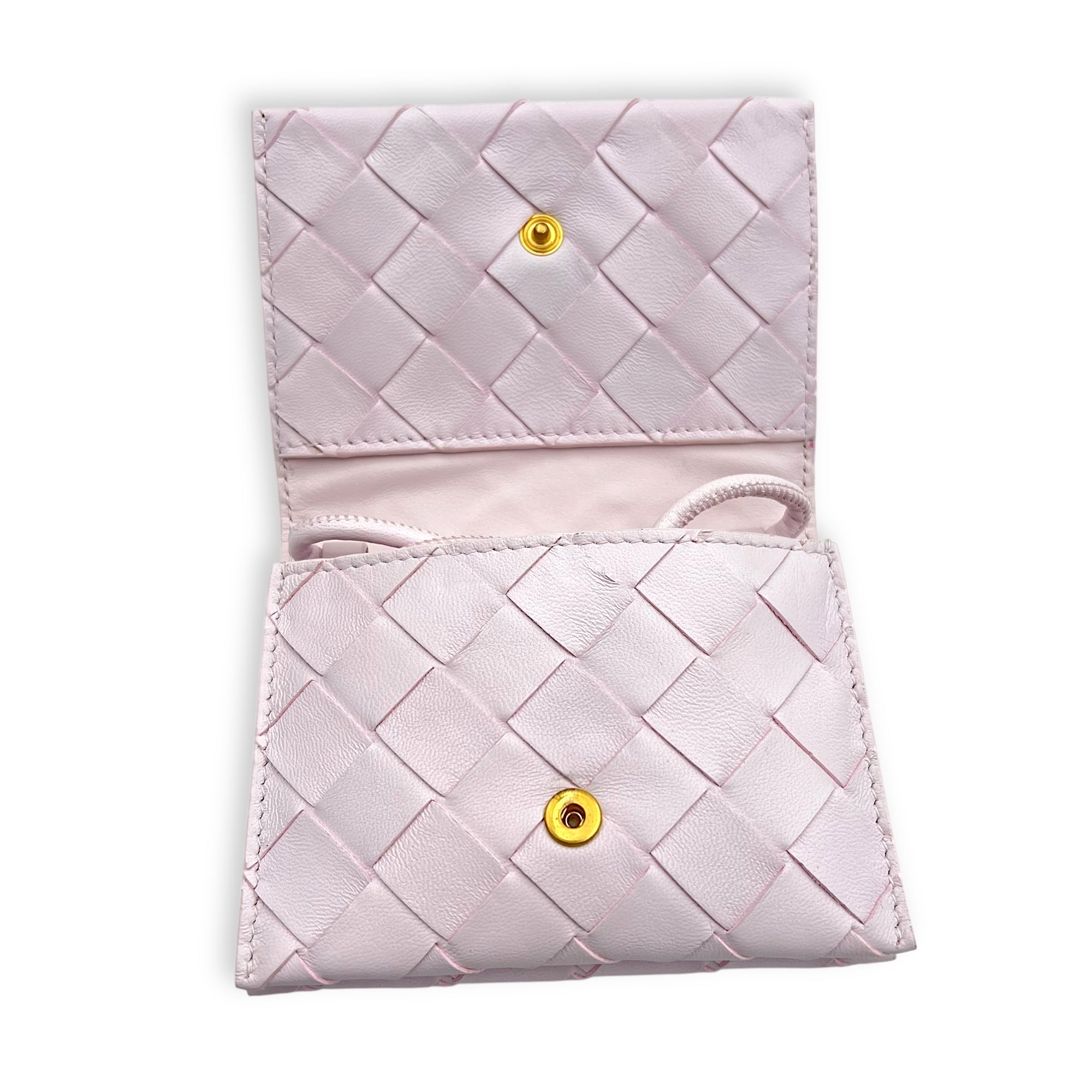 Bottega Veneta Intrecciato Pink Wallet in Lambskin, Gold hardware_11