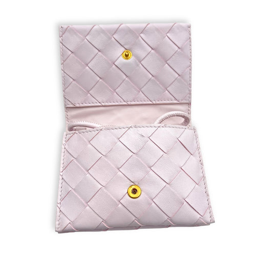 Bottega Veneta Intrecciato Pink Wallet in Lambskin, Gold hardware_11