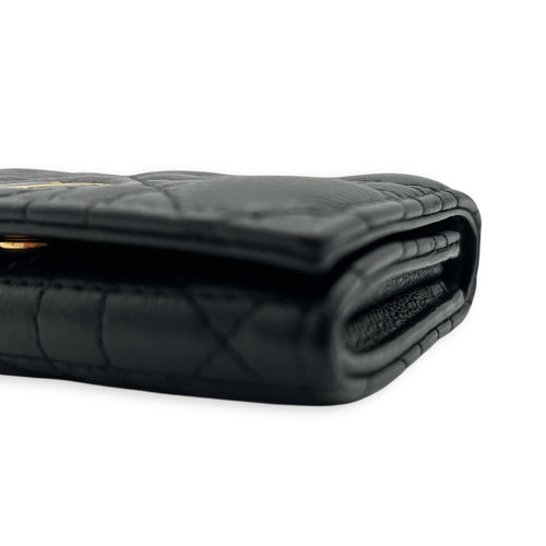 Dior Cannage Card Holder Black in Calfskin, Gold hardware_11