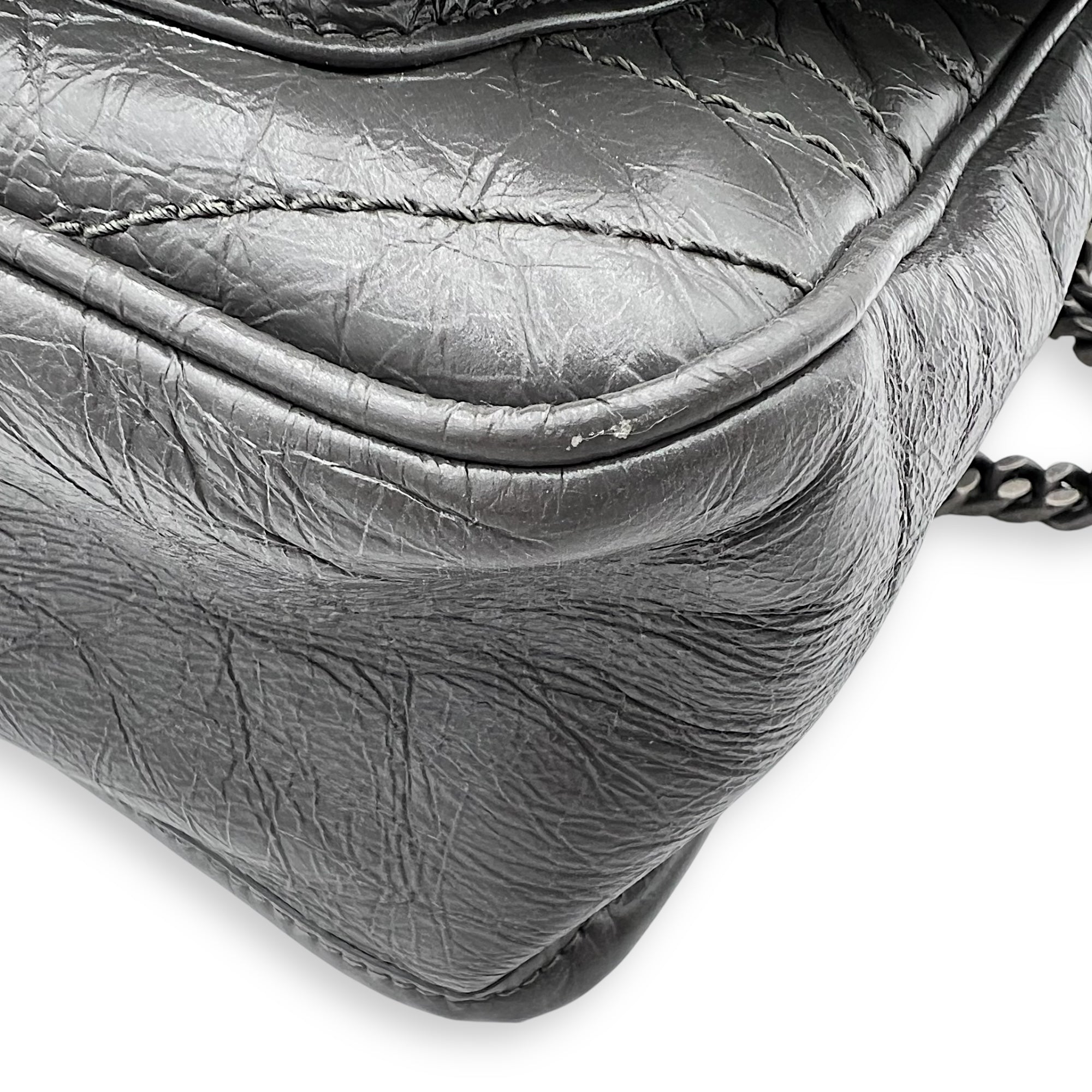 Saint Laurent Niki Shoulder Bag Grey in Calfskin, Ruthenium hardware_11