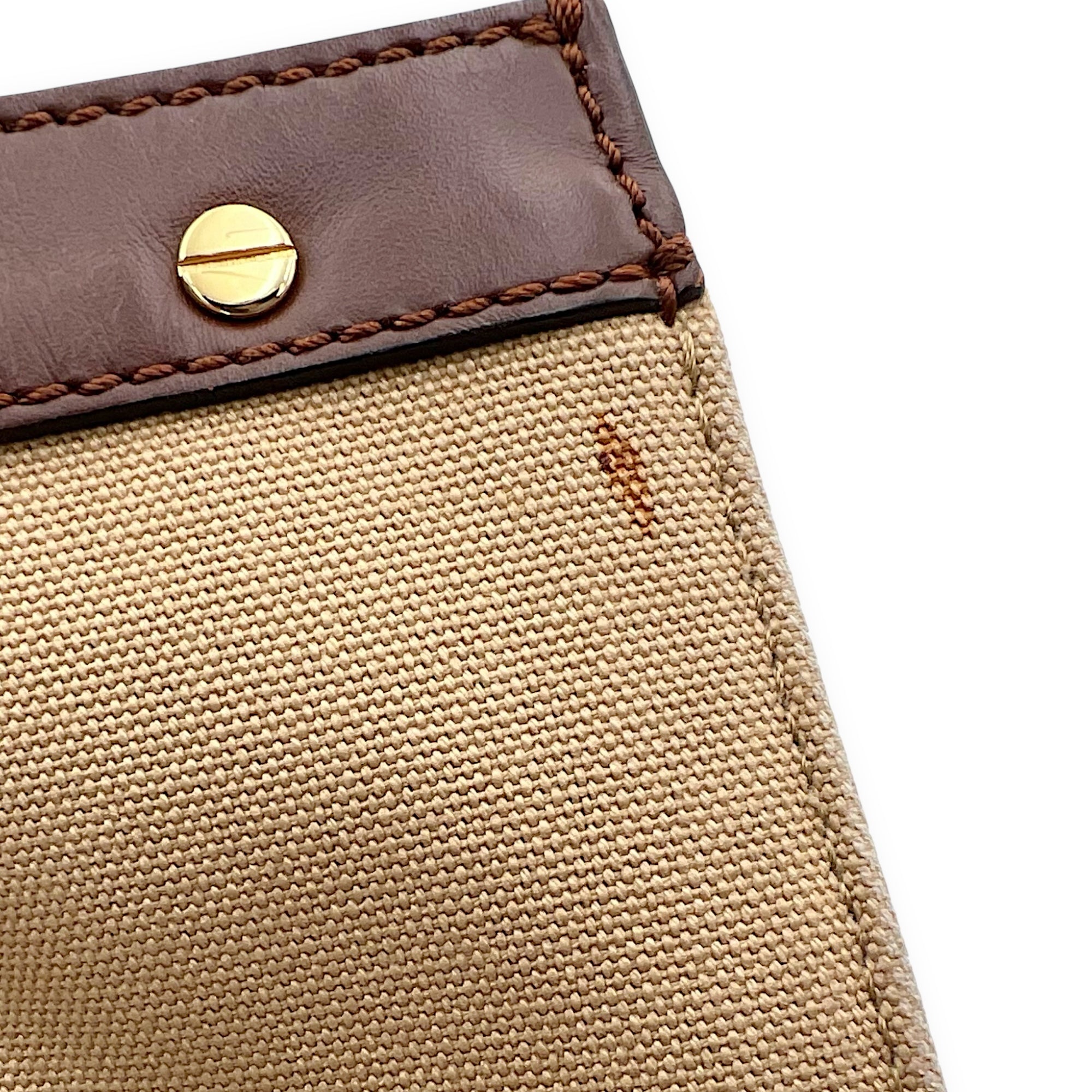 Fendi Peekaboo Brown Top Handle Bag in Canvas, Gold hardware_11