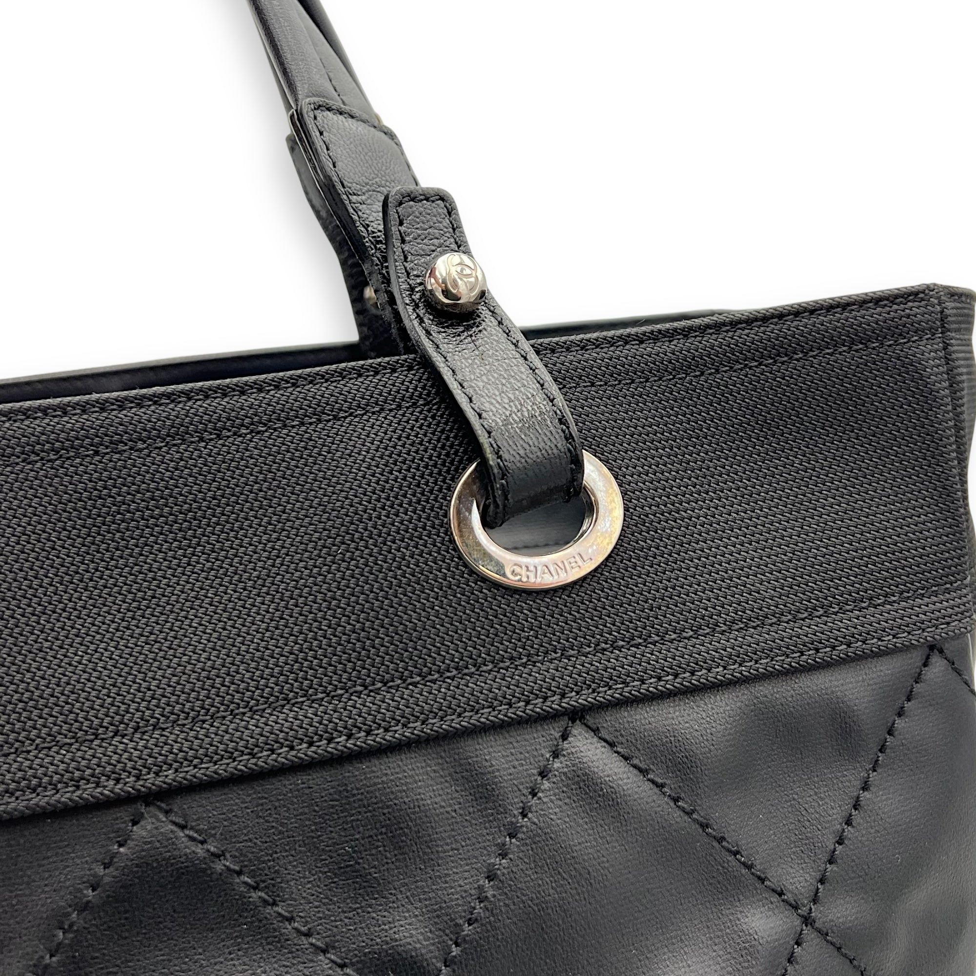 Chanel Paris Biarritz Tote Bag Black in Coated Canvas, Silver hardware_11