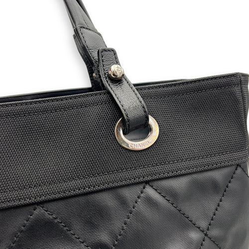 Chanel Paris Biarritz Tote Bag Black in Coated Canvas, Silver hardware_11
