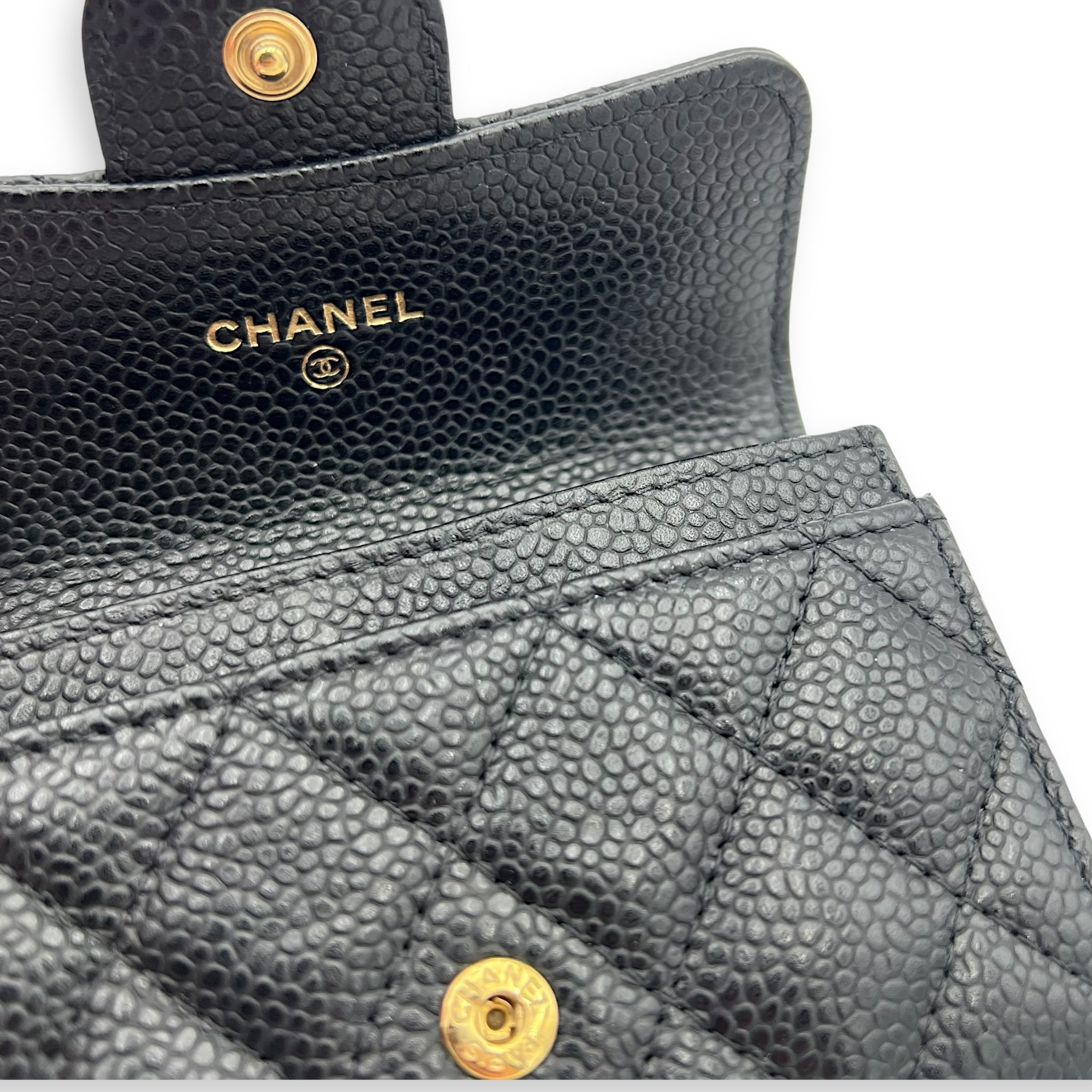 Chanel CC Card Holder Black in Caviar Leather, Gold hardware_11