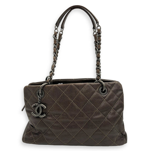 Chanel Quilted Wildstitch Tote Bag Brown in Caviar Leather, Silver hardware_9