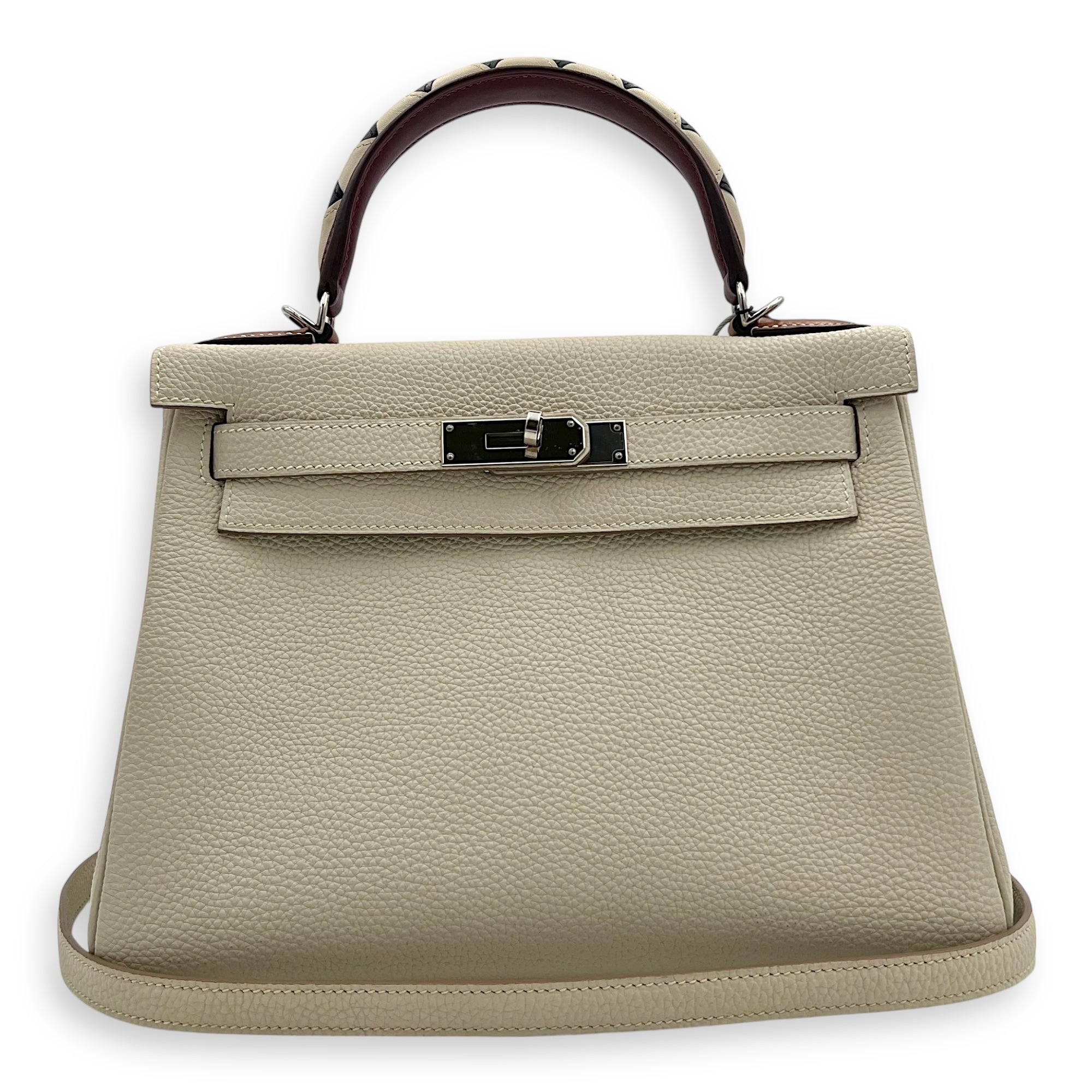 Hermès Kelly Craie/Black/Fauve/Rouge H in Togo, Palladium hardware_11