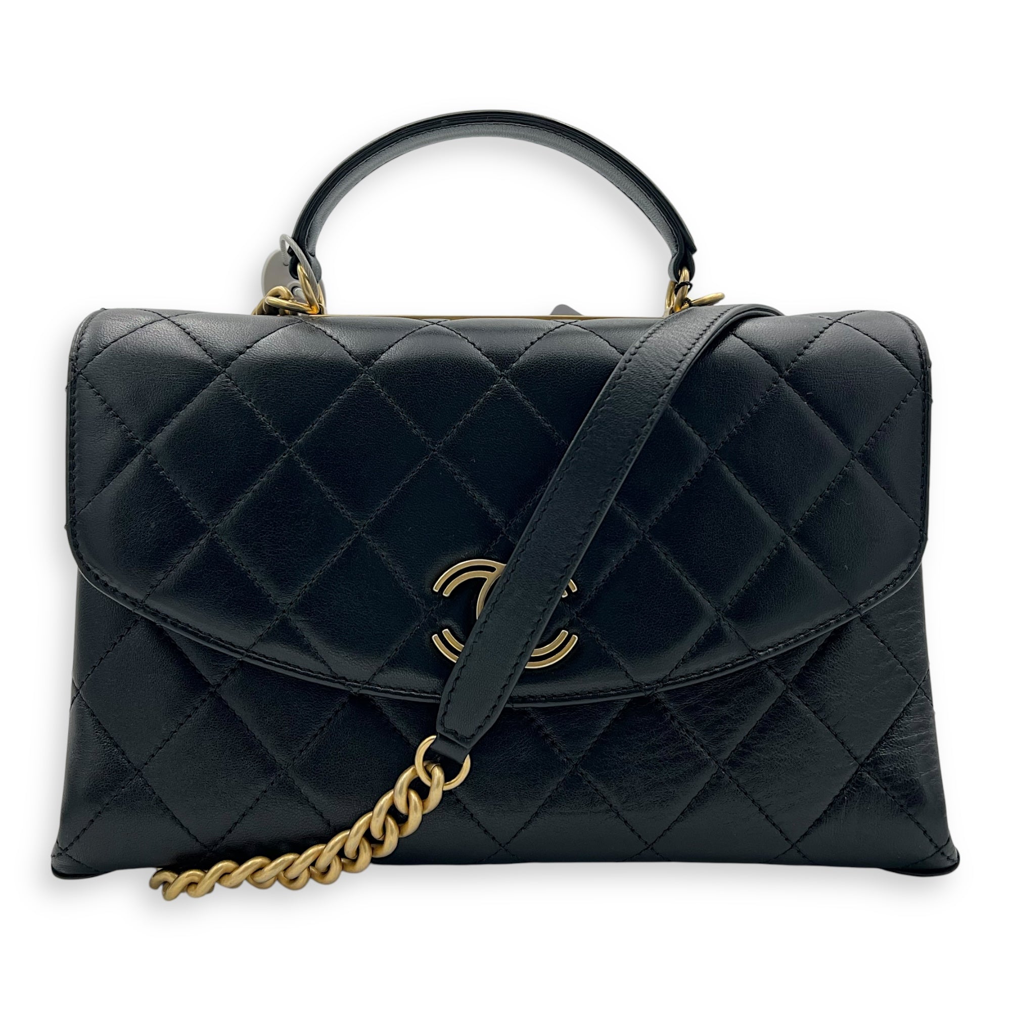 Chanel Trendy Spirit Black Top Handle Bag in Calfskin, Gold hardware_11