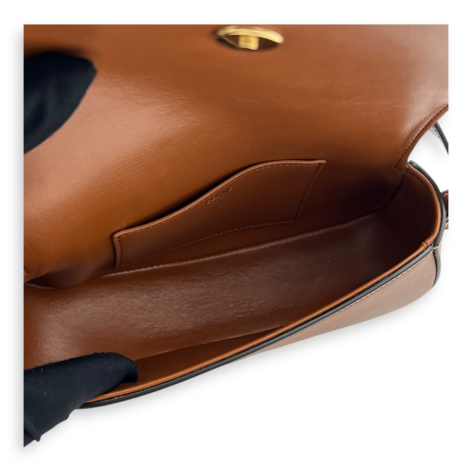 Celine Tabou Shoulder Bag Brown in Calfskin, Gold hardware_6