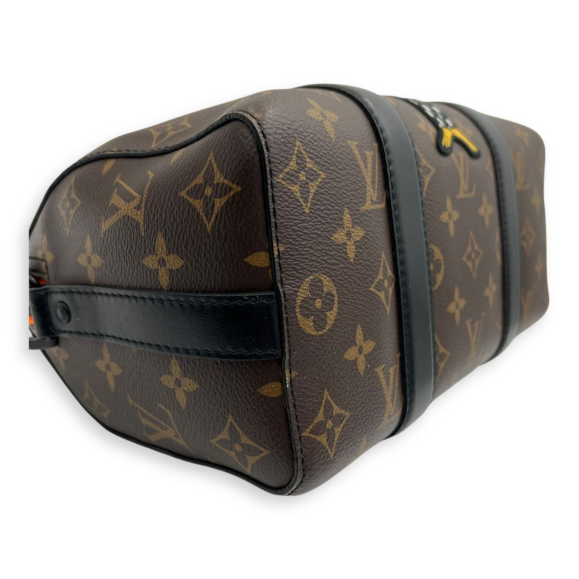 Louis Vuitton Keepall Virgil Abloh Top Handle Bag Brown in Monogram Coated Canvas, Gold hardware_8