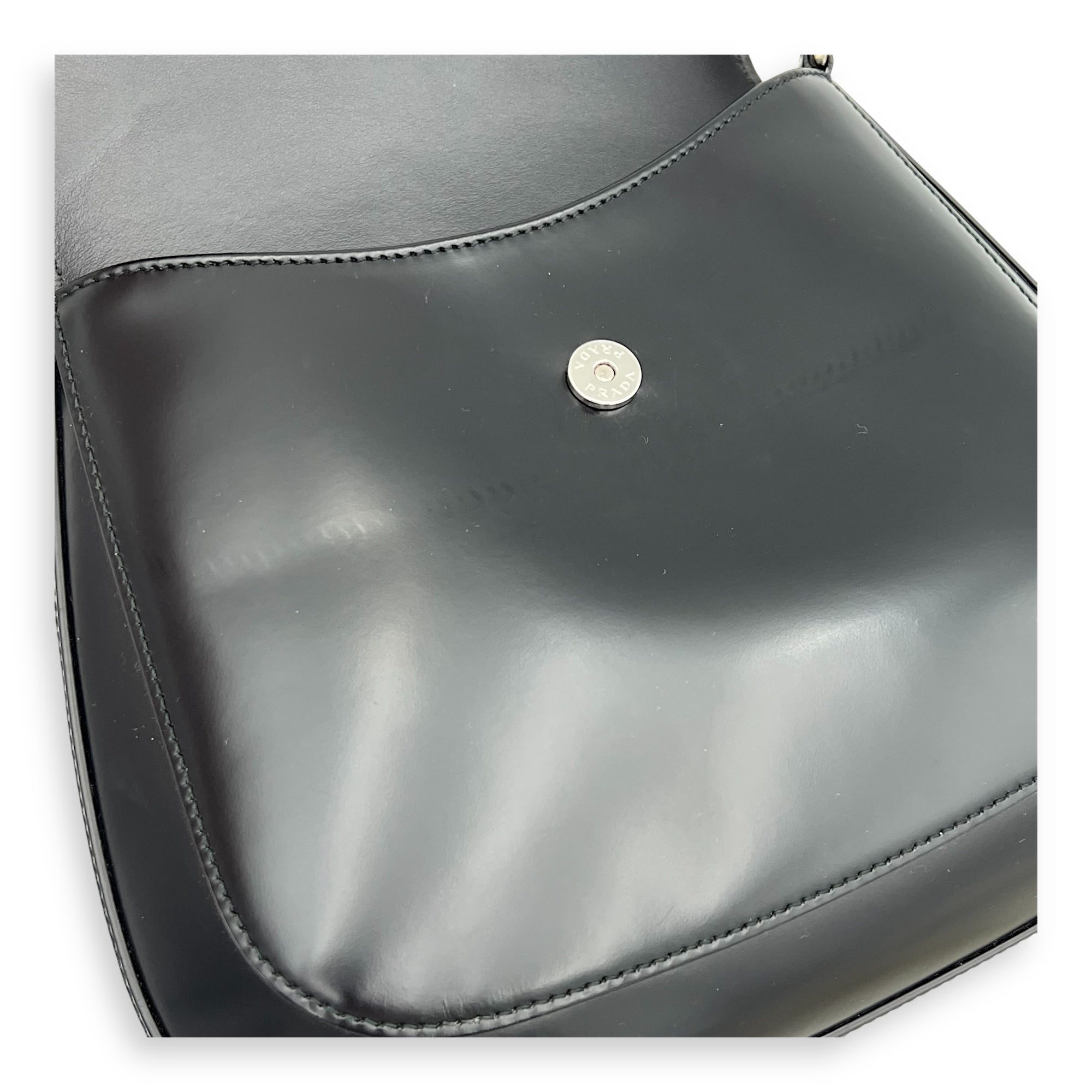 Prada Cleo Shoulder Bag Black in Calfskin, Silver hardware_2