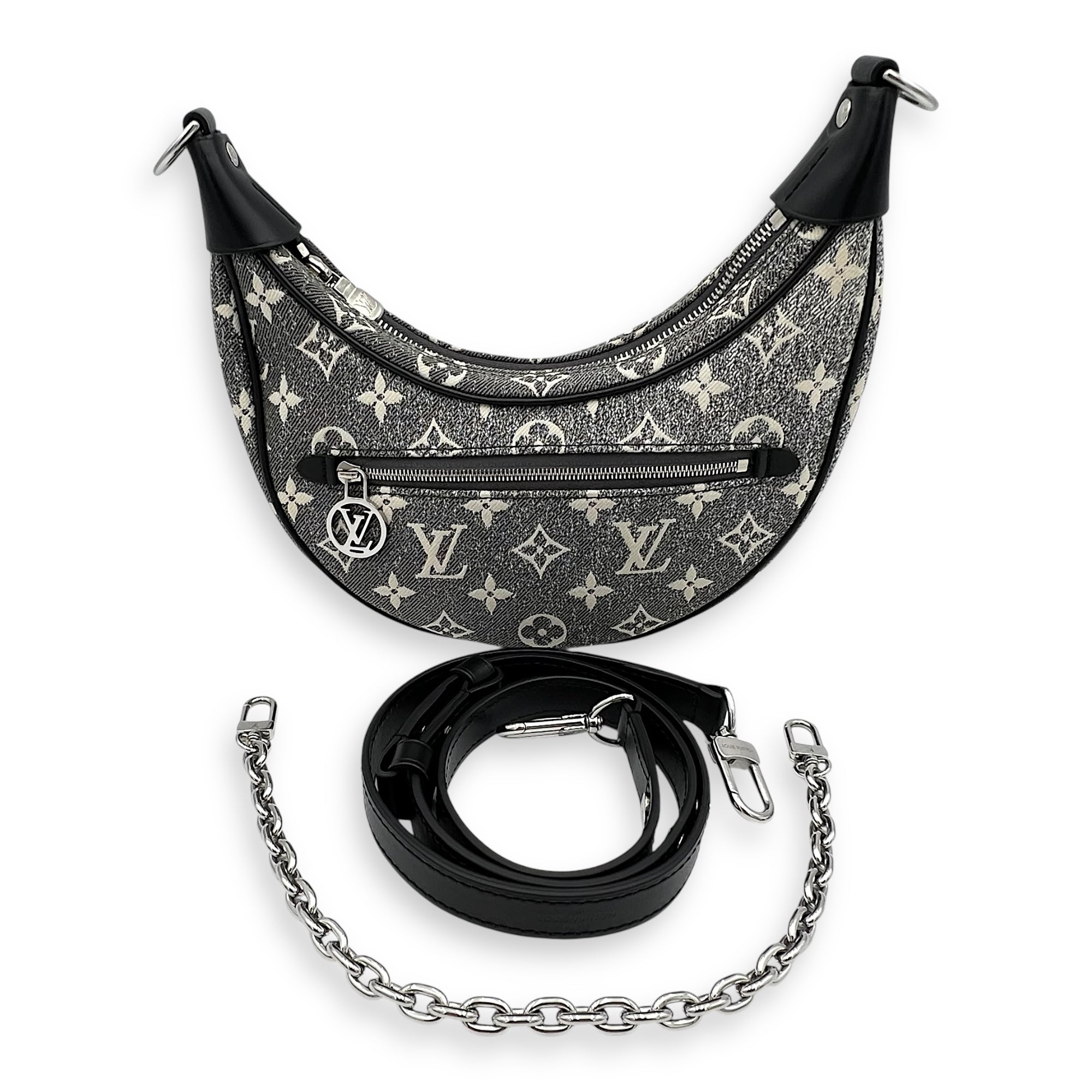Louis Vuitton Loop Shoulder Bag Black in Denim, Silver hardware_2