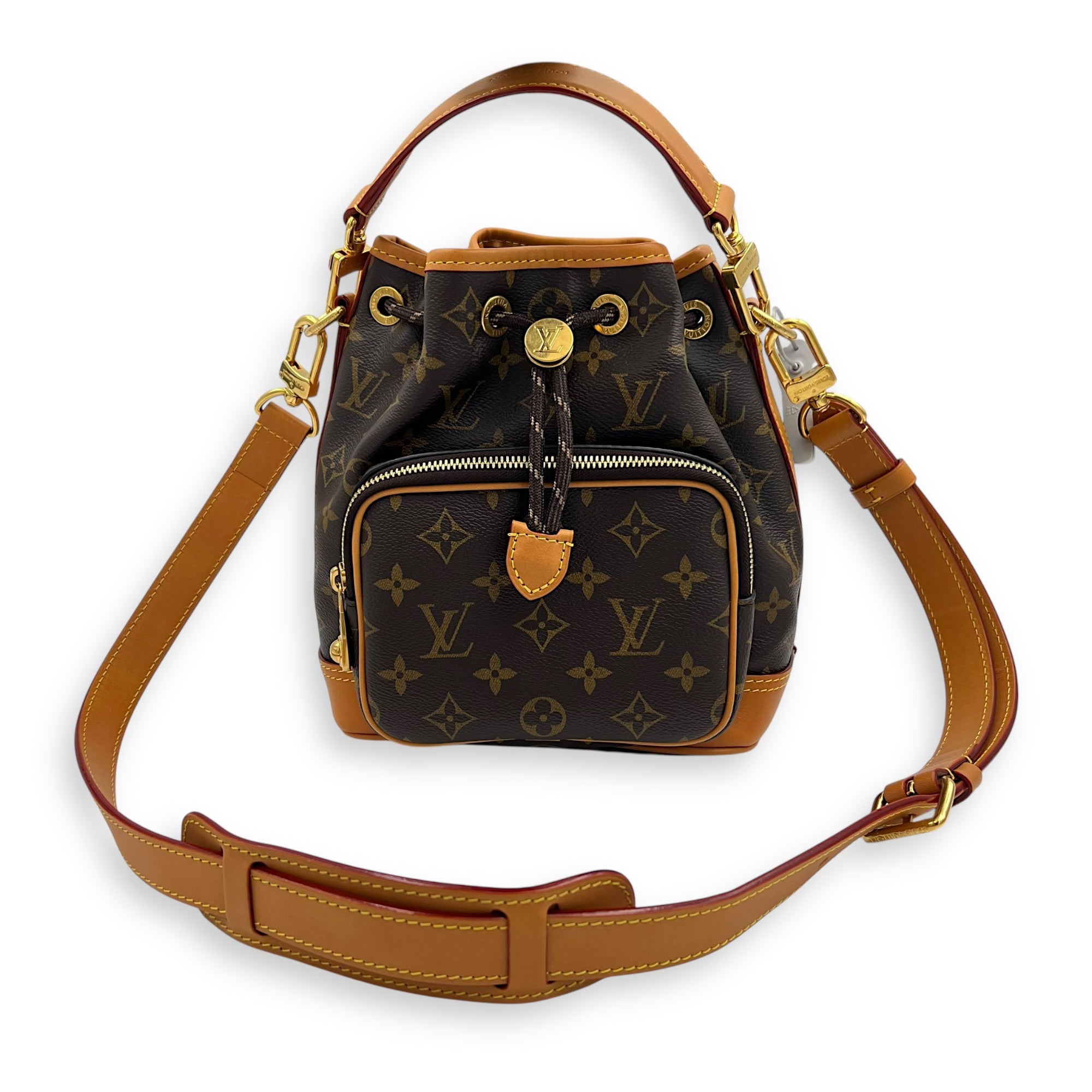 Louis Vuitton Noe Cargo Crossbody Bag Brown in Monogram Coated Canvas, Gold hardware_9