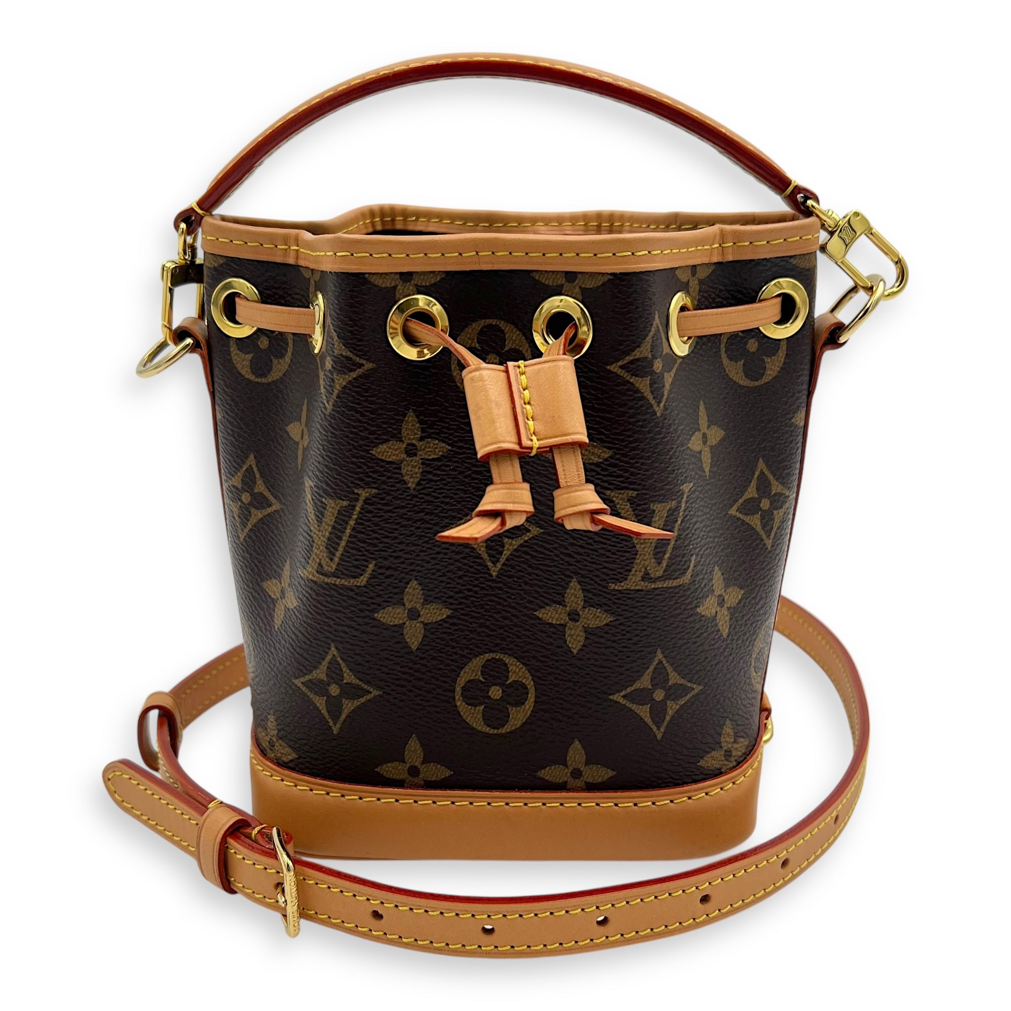 Louis Vuitton Noe Bucket Bag Nano Brown in Monogram Coated Canvas, Gold hardware_9