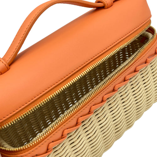 Extra Pocket L19 East Orange Crossbody Bag in leather wicker, Gold hardware