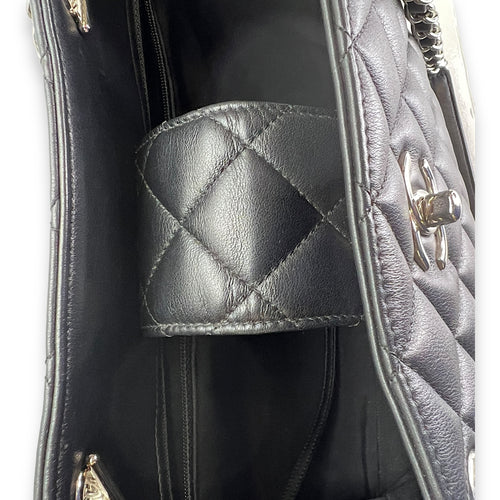 Quilted Black Tote Bag in Calfskin, Silver hardware