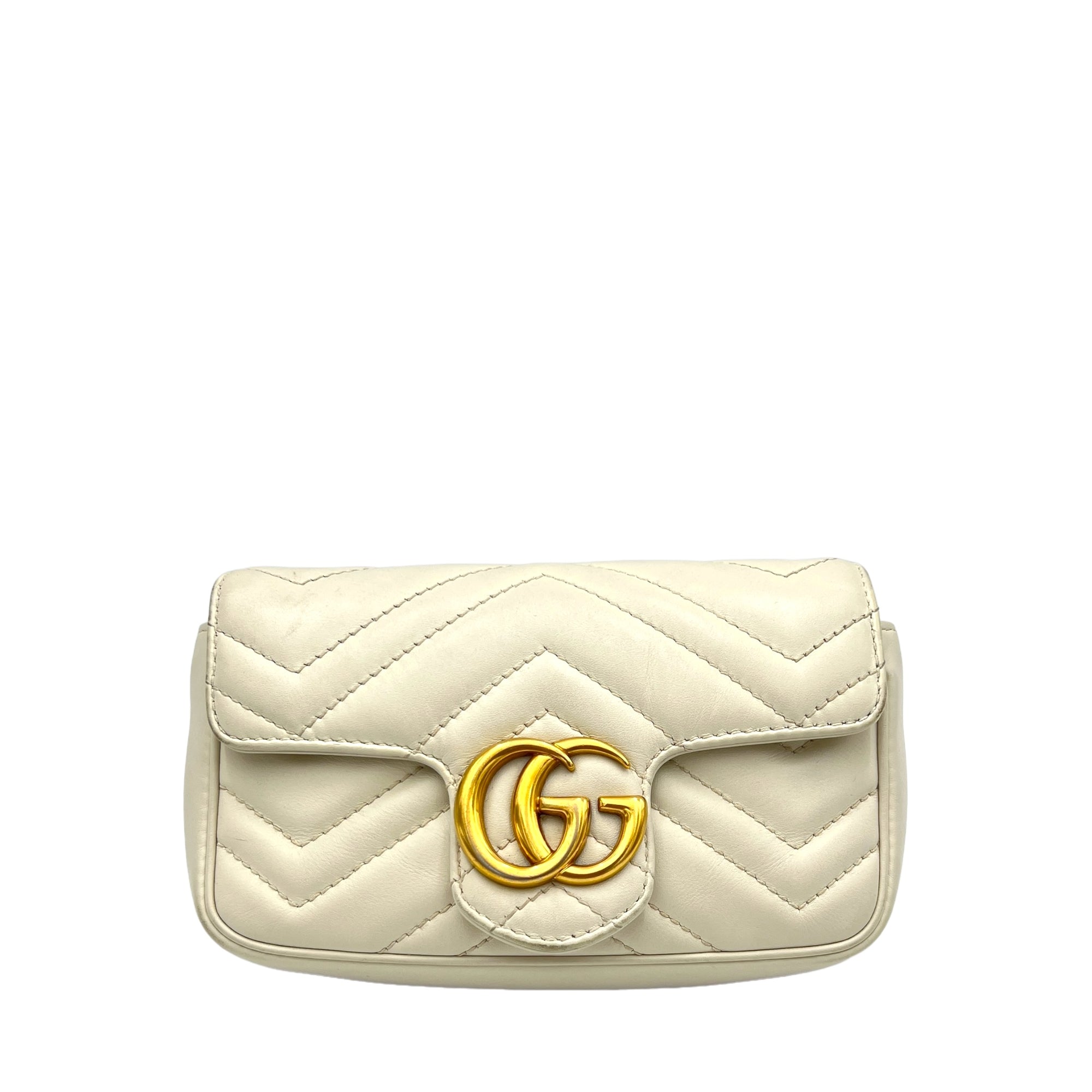 GG Marmont White Crossbody Bag in Calfskin, Gold hardware