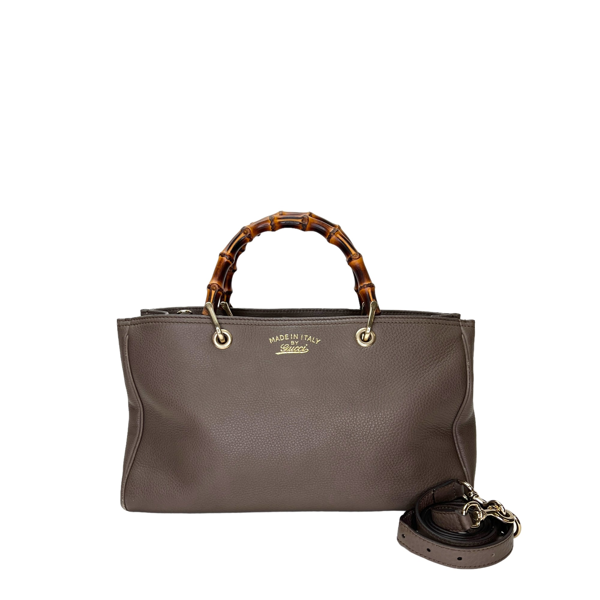 Bamboo Medium Brown Top Handle Bag in Calfskin, Gold hardware