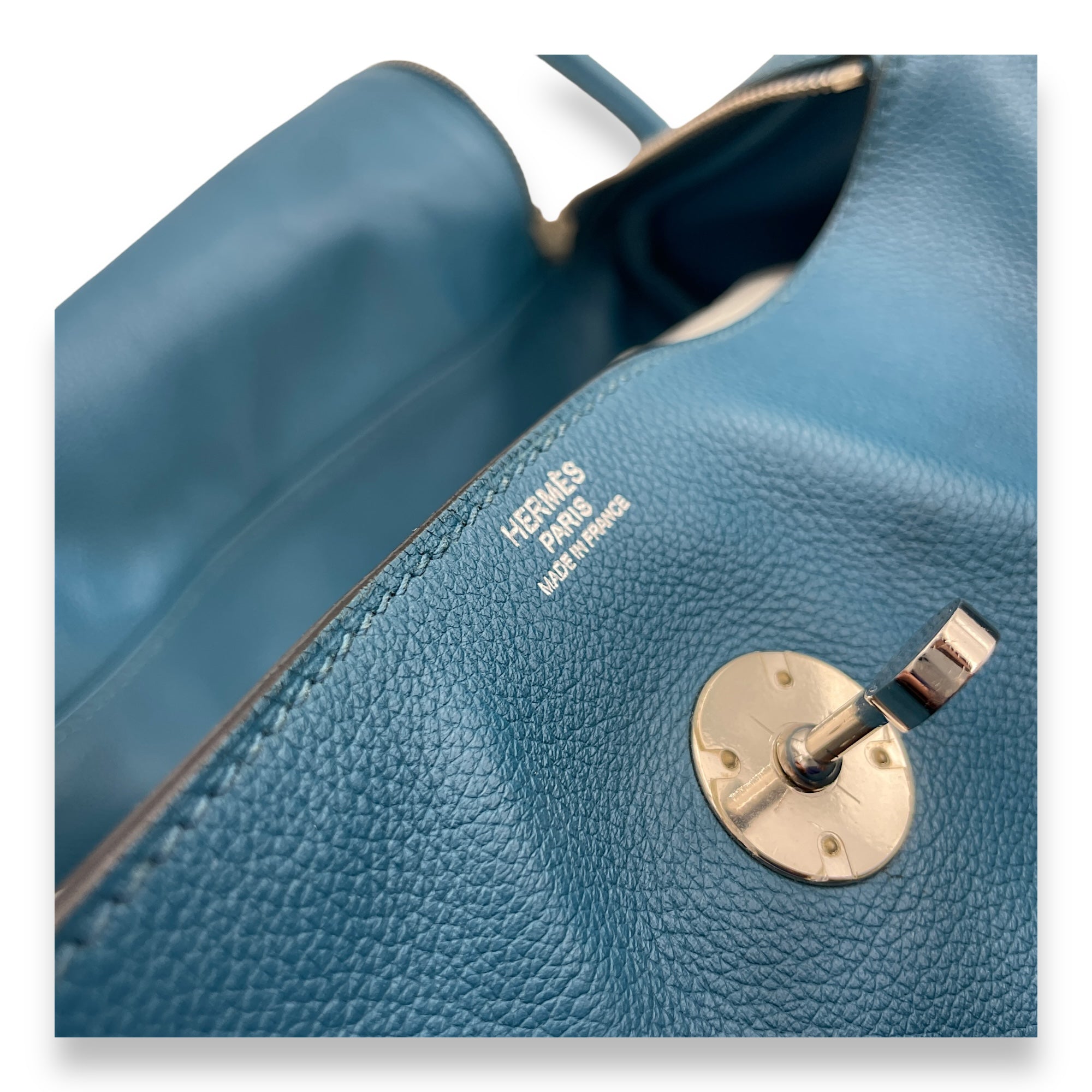 Hermès Lindy 34 Bleu Izmir in Evercolor, Palladium hardware Singapore