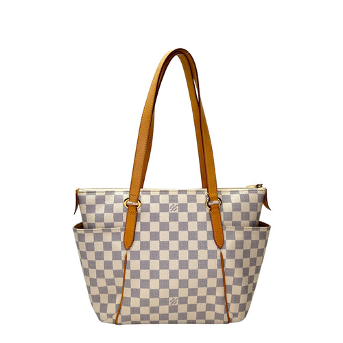 Totally PM Damier Azur Shoulder Bag in Coated Canvas, Gold hardware