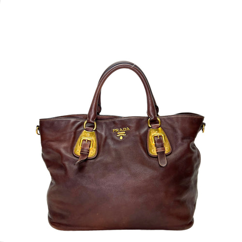 Twoway Top handle Bag  Brown in Calfskin , Gold Hardware