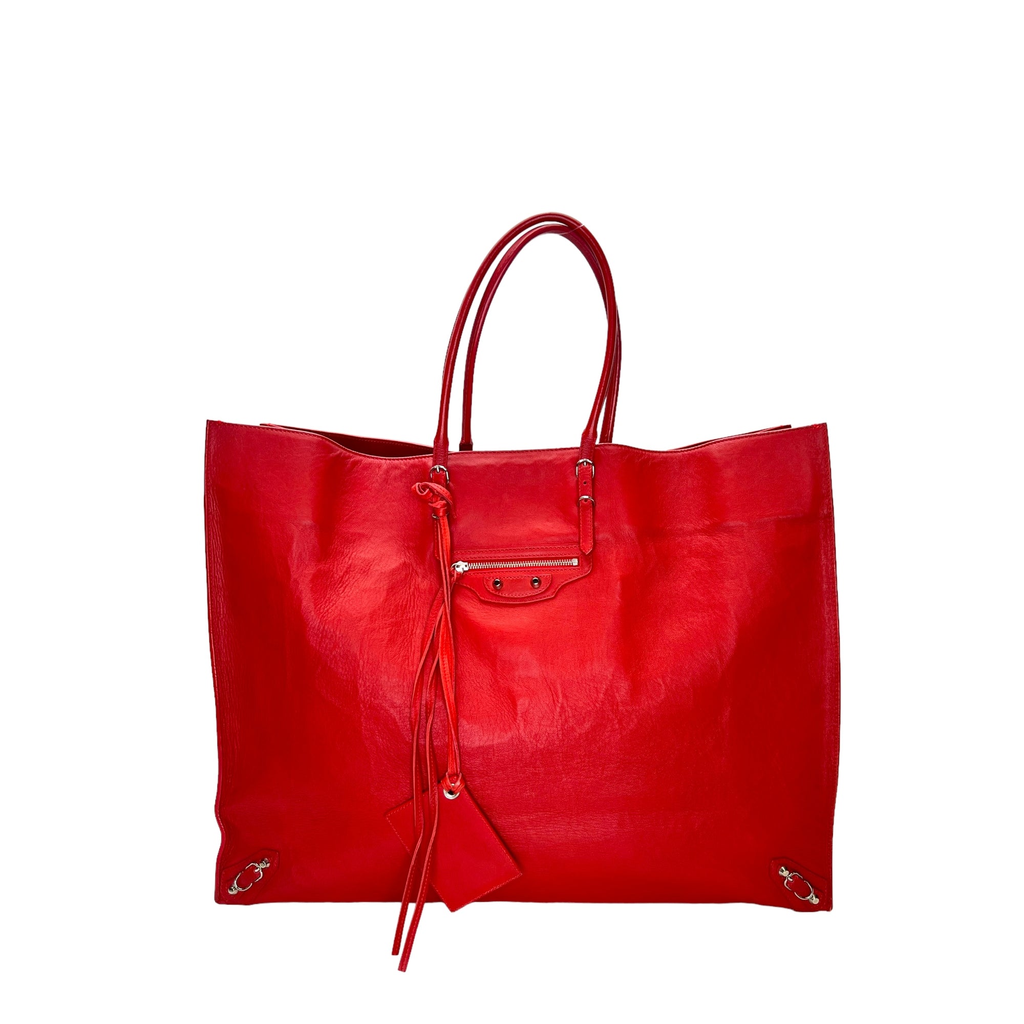 Papier Red Tote Bag in Calfskin, Silver hardware