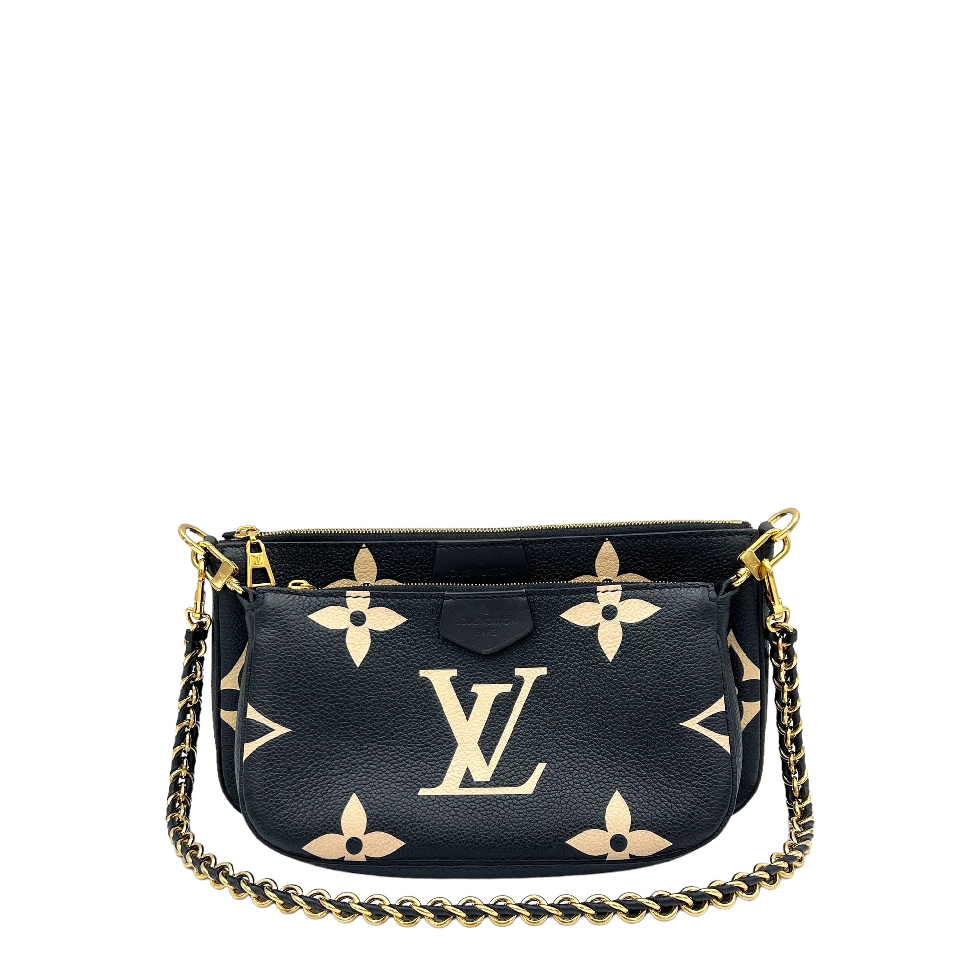 Multi-Pochette Accessoires Black Crossbody Bag in Empreinte Leather, Gold hardware