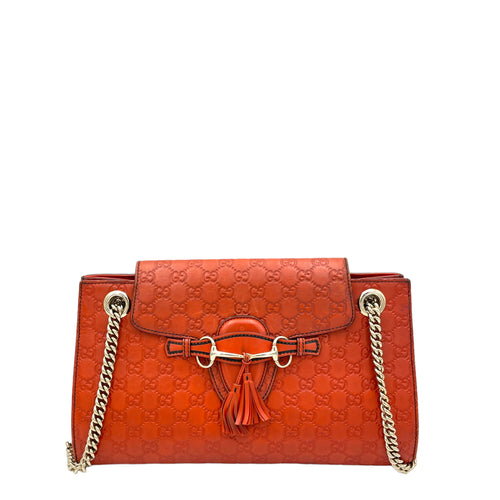 Emily Large Orange Shoulder Bag in Guccissima Leather, Gold hardware