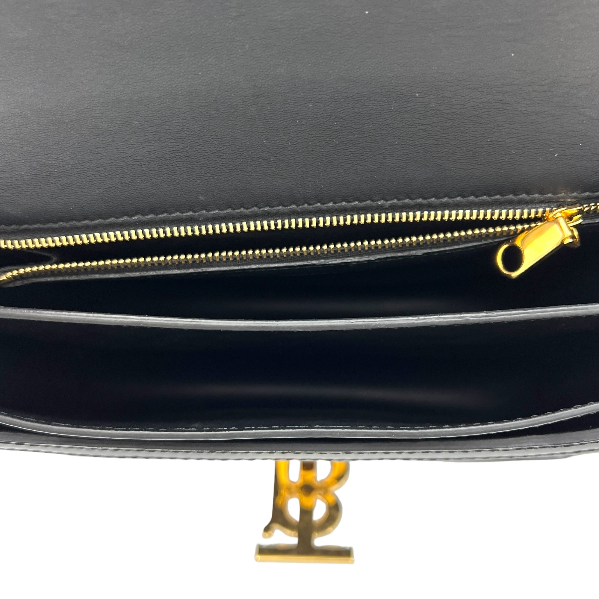 TB Shoulder Bag  Black in Calfskin , Gold Hardware