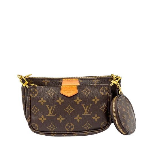 Multi-Pochette Accessoires Brown Crossbody Bag in Monogram Coated Canvas, Gold hardware