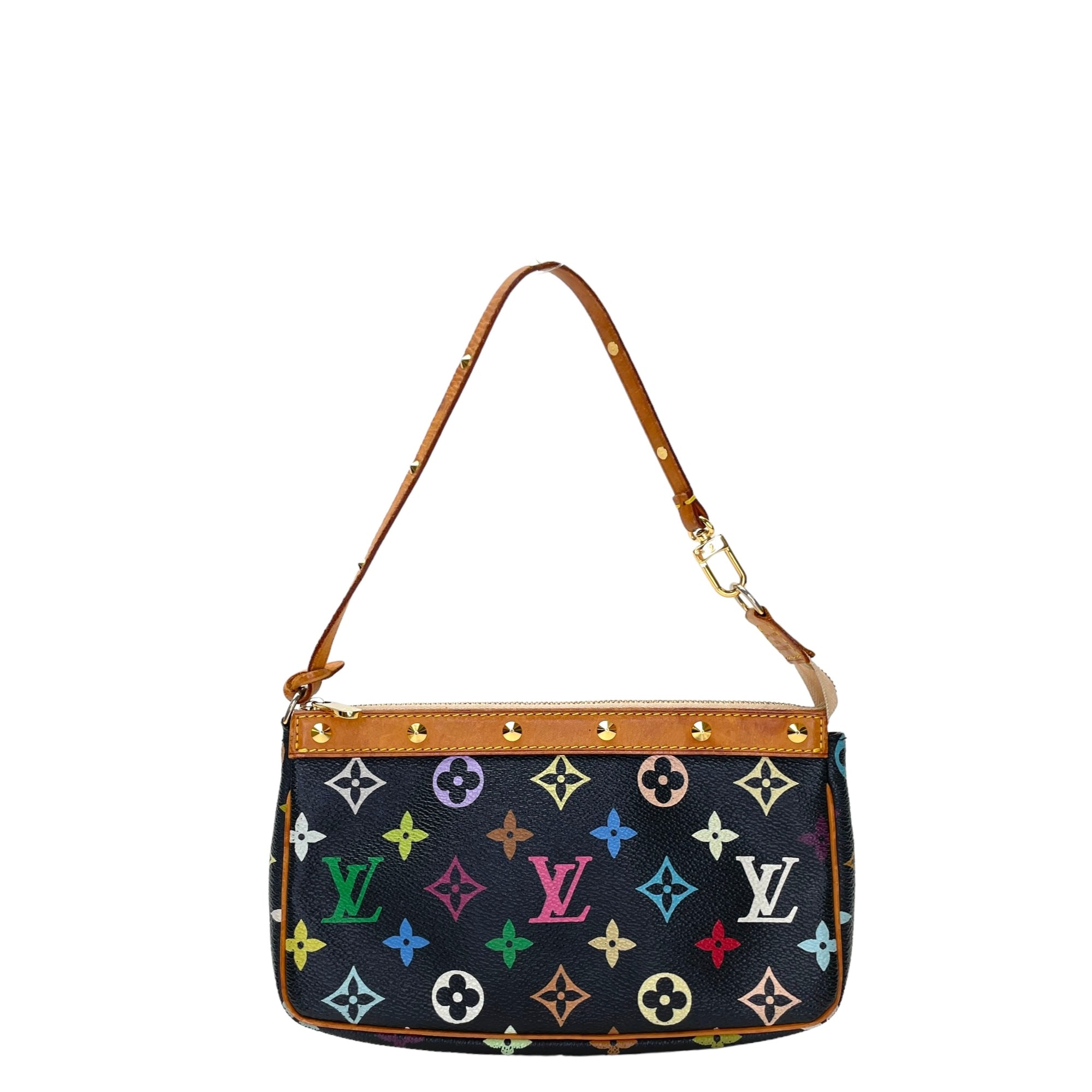 Takashi Murakami Pochette Accessoires Black Shoulder Bag in Monogram Coated Canvas, Gold hardware