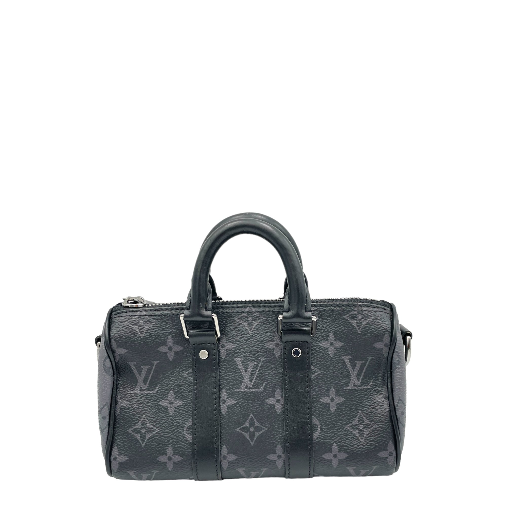 Keepall XS Grey Top Handle Bag in Monogram Coated Canvas, Silver hardware